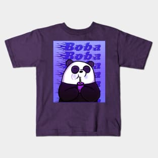 Purple Aesthetic Panda with Bubble Tea Kids T-Shirt